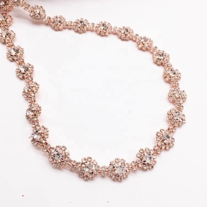Fashion Rose Gold Rhinestone Crystal Clear Rhinestone Chain Trimmings For Bridal Dress Decoration