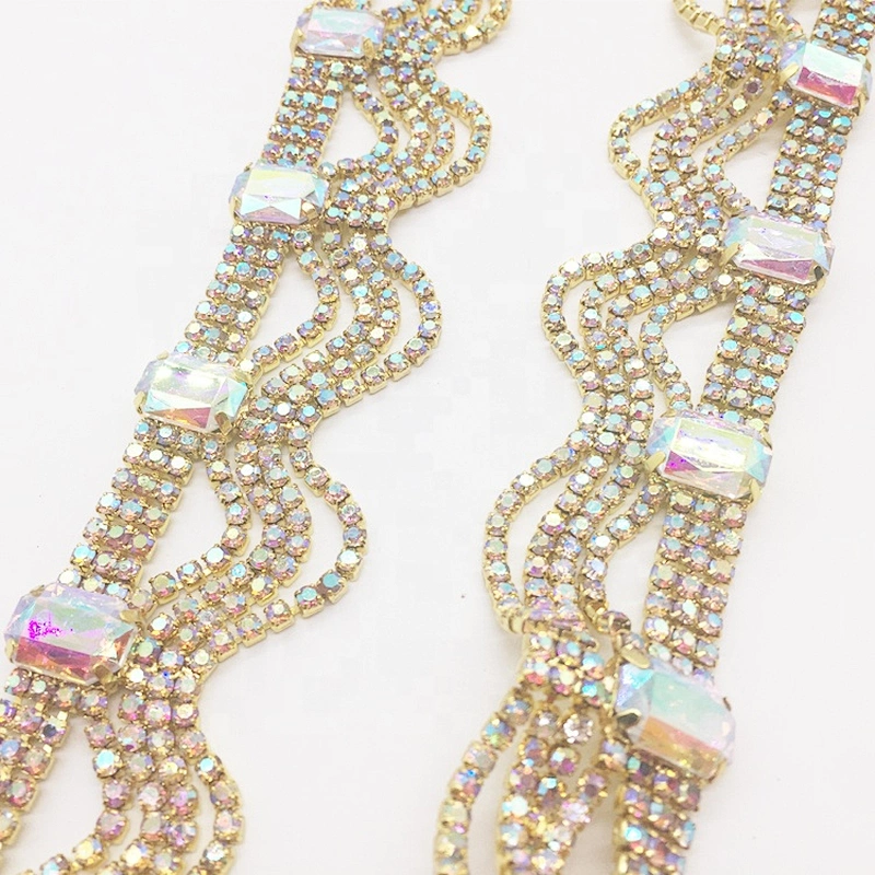 Crystal ab rhinestone banding trimming clear strass rhinestone chain trims for head band or dress