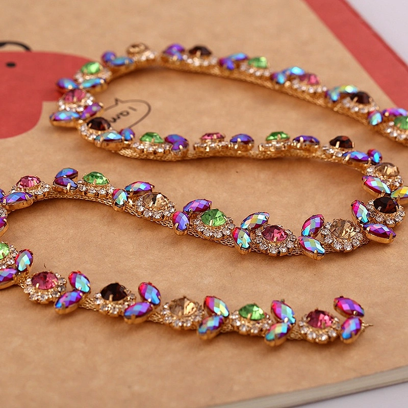 20 Yard Crystal AB Chain Embellishment Decorative Gold Base Rhinestone Trimming