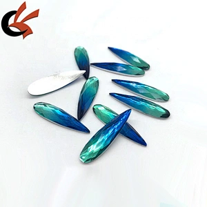 Ombre Royal and Turquoise Gradient 9x36mm teardrop shape resin rhinestones for garment decoration