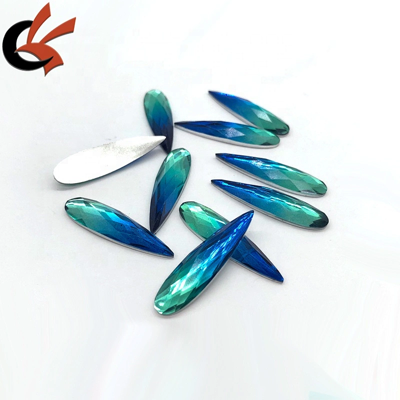 Ombre Royal and Turquoise Gradient 9x36mm teardrop shape resin rhinestones for garment decoration