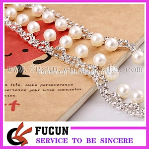 Costume Applique Embellishment Crystal Pearl Rhinestone Metal Trim Chain