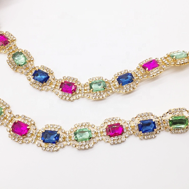 mix colors rhinestone trimmings crystal type rhinestone chain lace trim factory price wholesale
