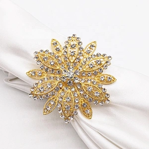 Party Dinner Table Decoration Gold Rhinestone Crystals Floral Napkin rings