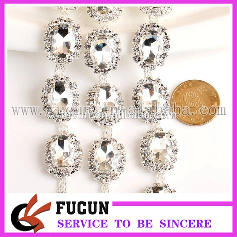 Sparkling glass crystal oval sewing trim dress decorative banding
