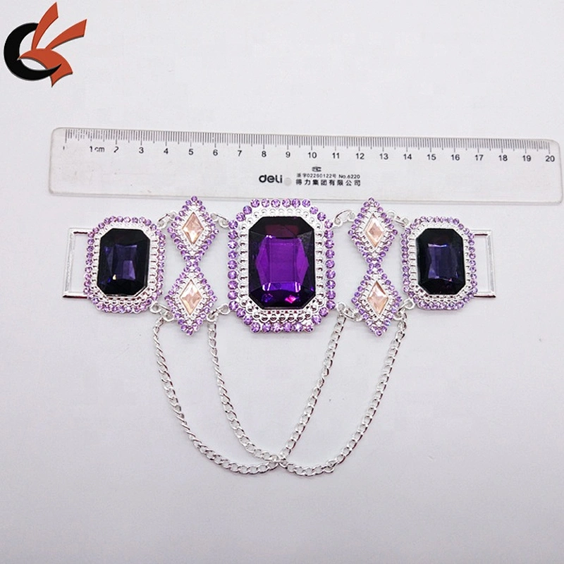 Wholesale Hot 6.7'' Purple Rhinestone Connector Bikini Connector Shoe Buckle Headband Connector