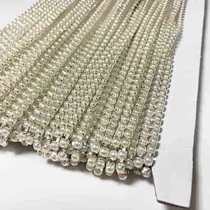 wedding Garment Bags Use decoration diamante white pearl cup chain trimming for dress wholesale