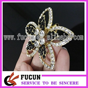 Black Rhinestone Crystal Gold Plated Men Wedding Brooch