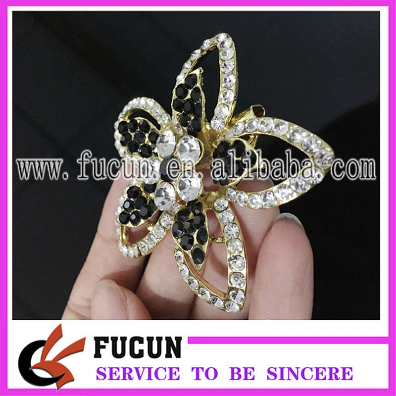 Black Rhinestone Crystal Gold Plated Men Wedding Brooch