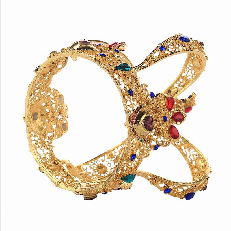 Baroque Rhinestone Royal Queen Crown High-end round Bridal Headband Christmas Pageant Crowns