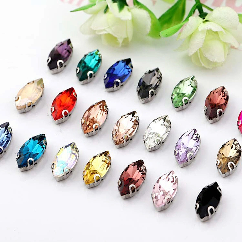 7x15mm sew on chaton montee horse eye glass rhinestone with claw