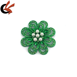 New green plating metal base green crystal flower rhinestone brooches