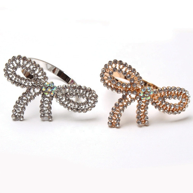 New Arrival custom make wedding rhinestone sexy jewelry silver bow napkin ring