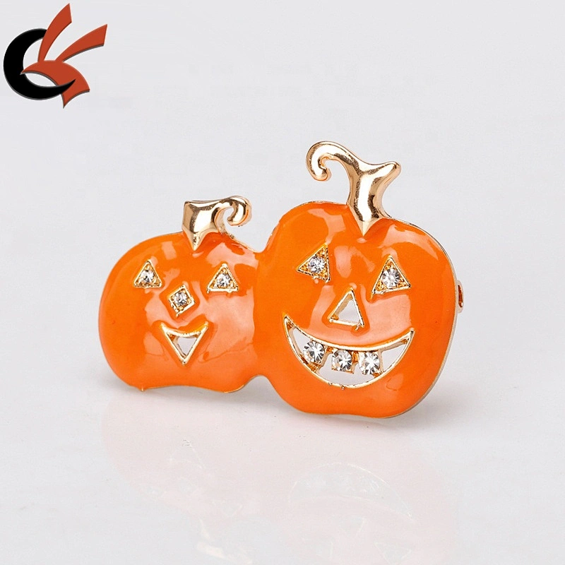 Hot sale Halloween decoration enamel pumpkin crystal rhinestone brooch pins