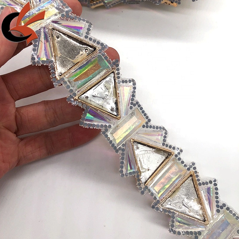 wedding dress decoration opal white AB shining crystals hot fix tape trimming