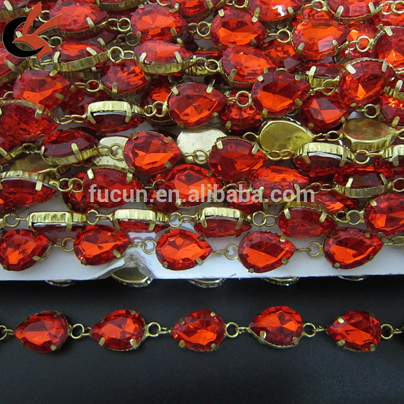 beautiful red teardrop acrylic chain diamond dance dress trimming