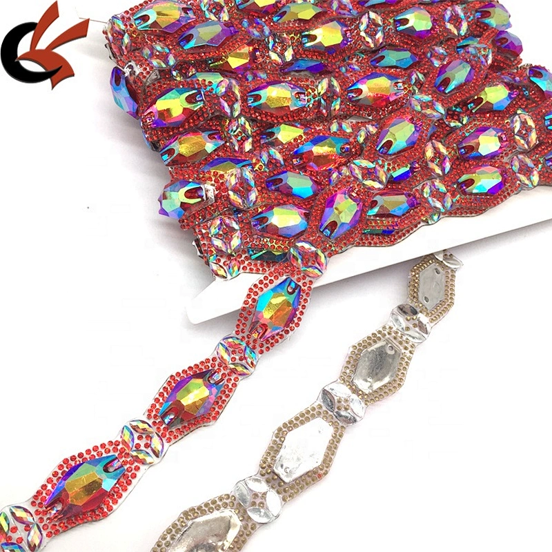 Iron on clothes shoes pants trimming decorative shiny AB rhinestone hotfix trims tape