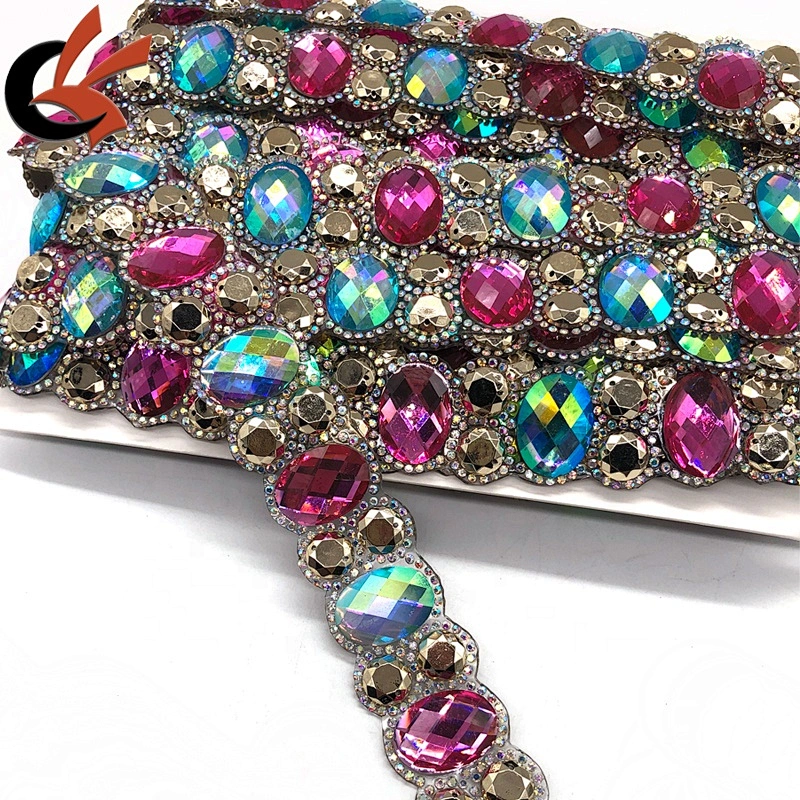 Customization fashion style heat transfer rhinestone chain trim hot fix tape trimming