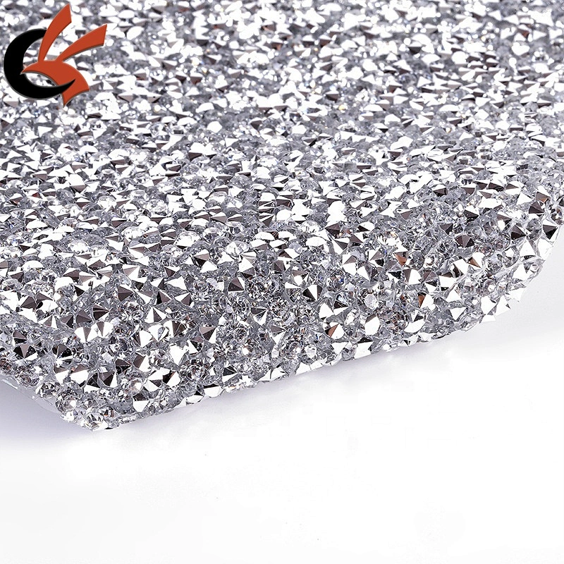 DIY iron on patch silver cyrstal hot fix rhinestone mesh sheet