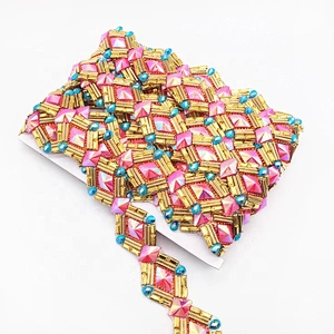 Gorgeous decorative hot fix transfer tape pink rhinestone resin trims for carnival costume
