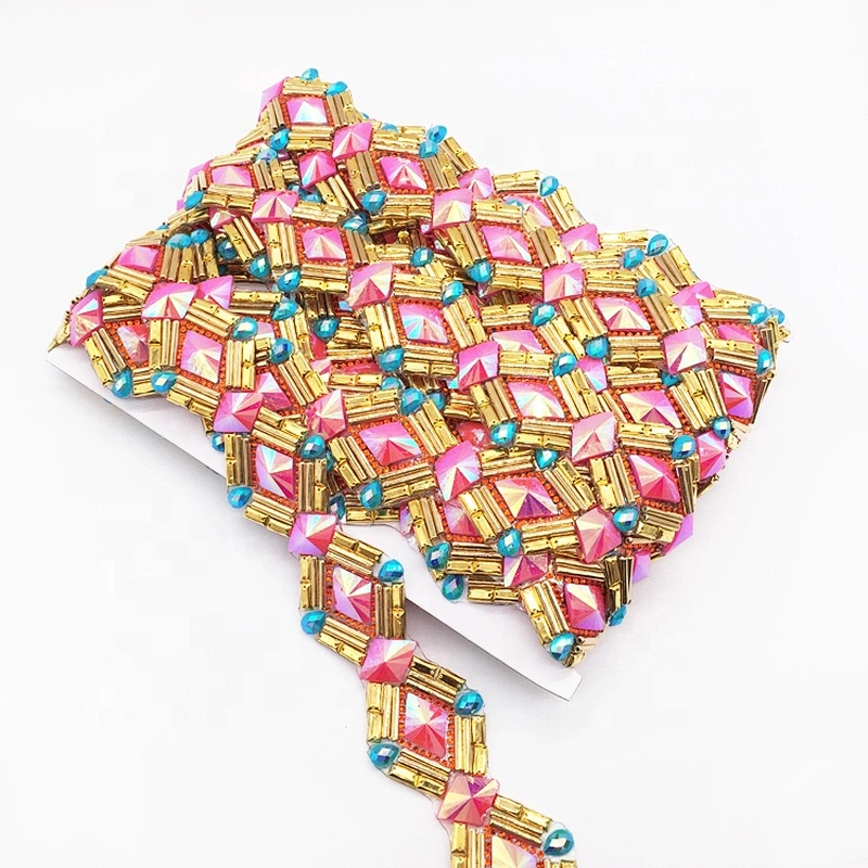 Gorgeous decorative hot fix transfer tape pink rhinestone resin trims for carnival costume