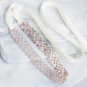 2020 hot sale Luxury custom rhinestone appliques rhinestone ribbon belt