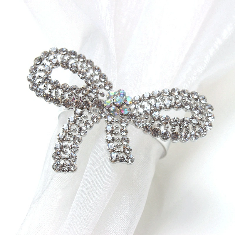 New Arrival custom make wedding rhinestone sexy jewelry silver bow napkin ring