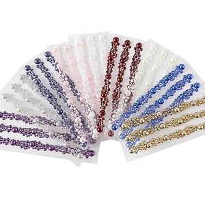 Self Adhesive 3 rows of cluster go gems Rhinestone stickers ivory, clear & White