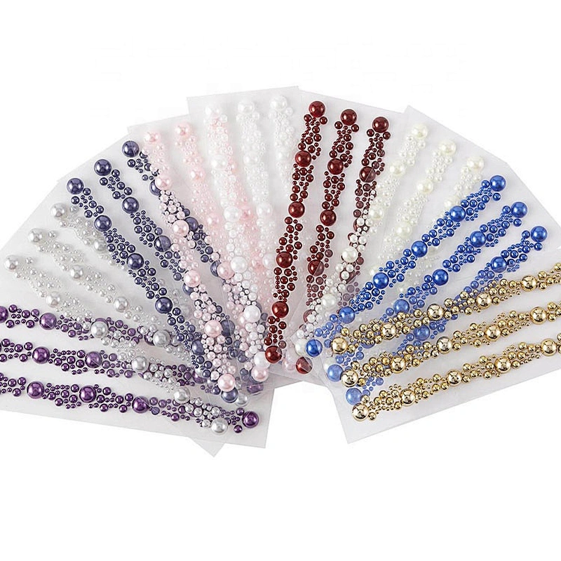 Self Adhesive 3 rows of cluster go gems Rhinestone stickers ivory, clear & White