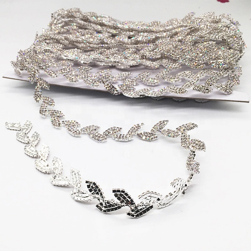 Fashion wedding dress accessories simple rhinestone chain leafage design crystal trims wholesale