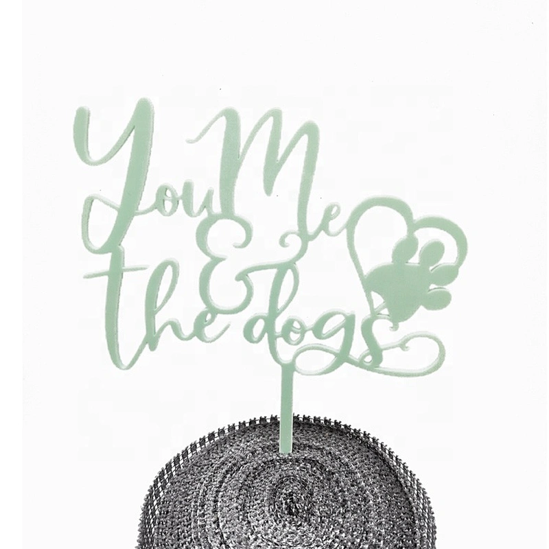 purple blue light green ivory custom personalized you me and the dog acrylic cake topper