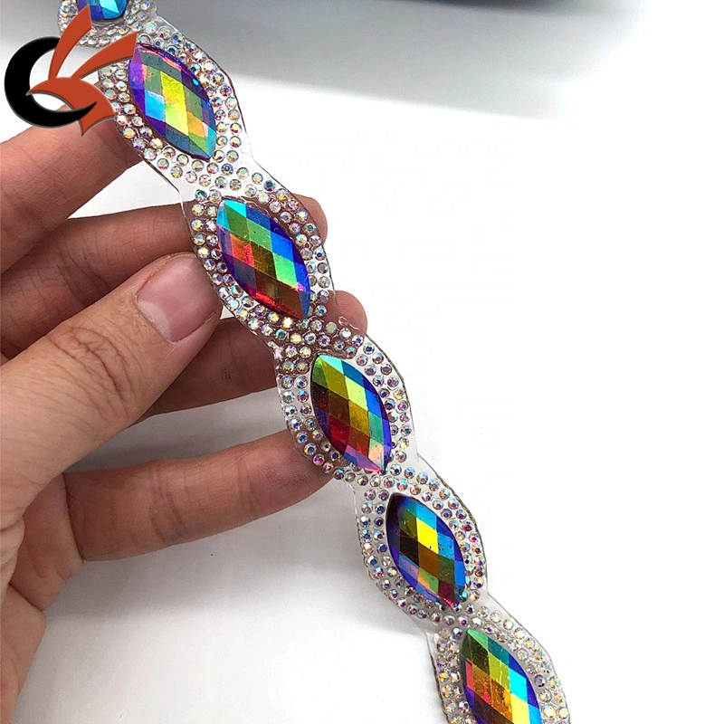 Sparkling Red AB eyes shape resin rhinestone heat transfer trimming iron on tape
