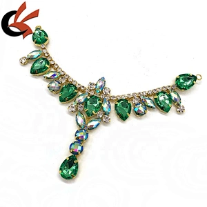 Sew On green AB Strass Bikini Connector Gold Claw resin rhinestone Crystal Flower Applique