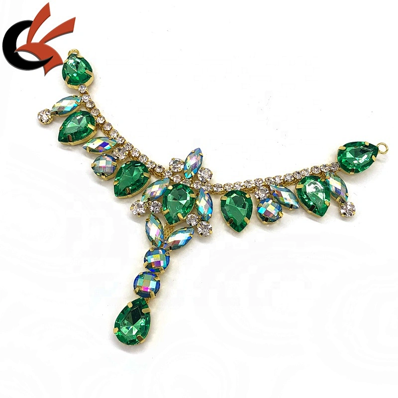 Sew On green AB Strass Bikini Connector Gold Claw resin rhinestone Crystal Flower Applique