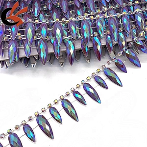 Fancy Drops tassel trimming shining AB colors rhinestone chain trimming