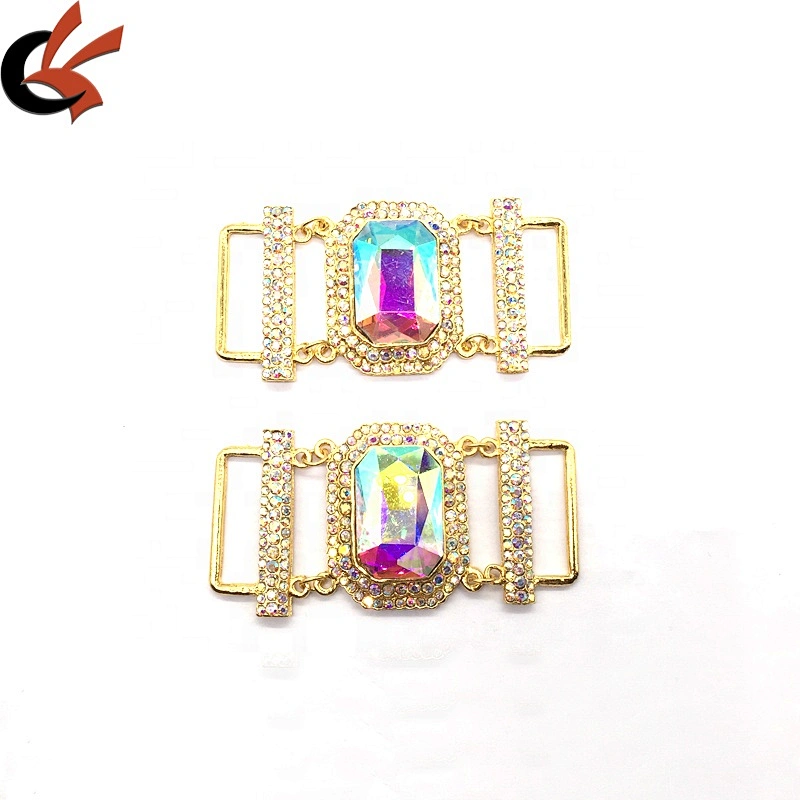 High Quality Custom Rose Gold Jewelry Crystal Belt Bikini Hardware Buckle Connector For Swimwear Suit