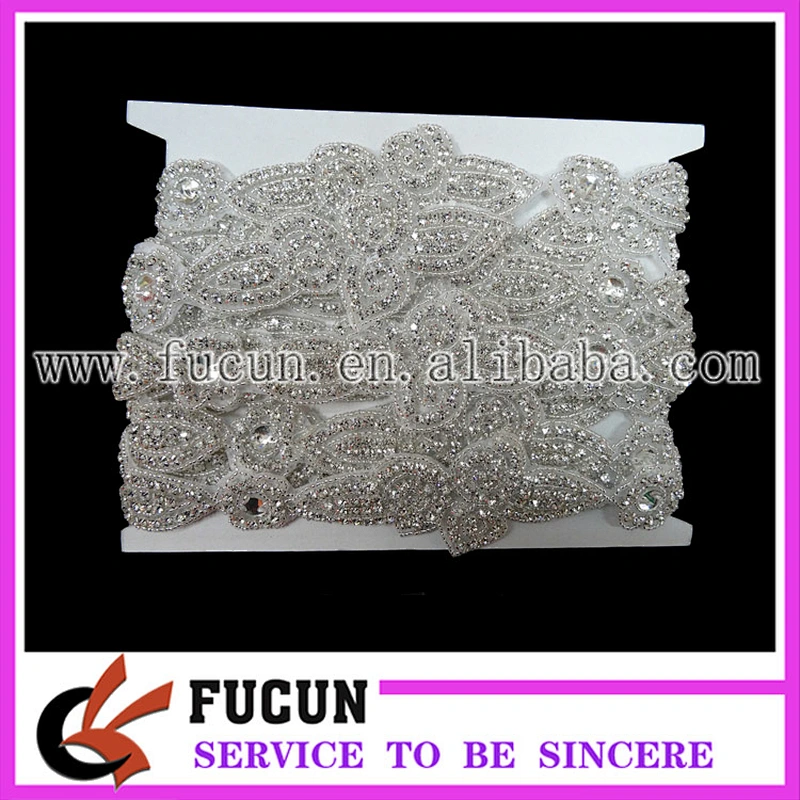 Wholesale hot fix iron on bridal rhinestone applique sash bridal for Wedding Dresses