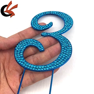 Birthday Cake topper Numbers blue color crystal rhinestone cake pin toppers