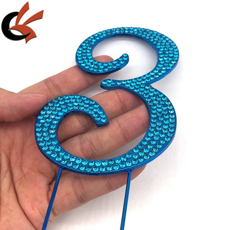 Birthday Cake topper Numbers blue color crystal rhinestone cake pin toppers