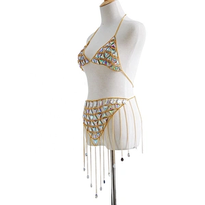 Sexy Luxury AB Gemstone Bikini Skirt Top Bra Chain Body Jewelry Body Chain Dress For Women Girls
