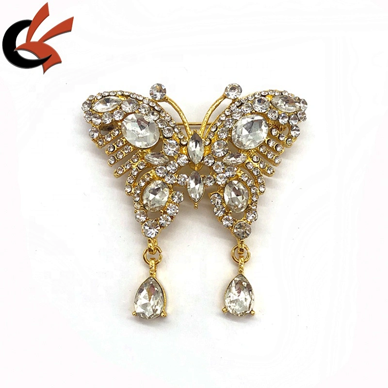 Factory wholesale butterfly crystal rhinestone brooches for wedding decoration