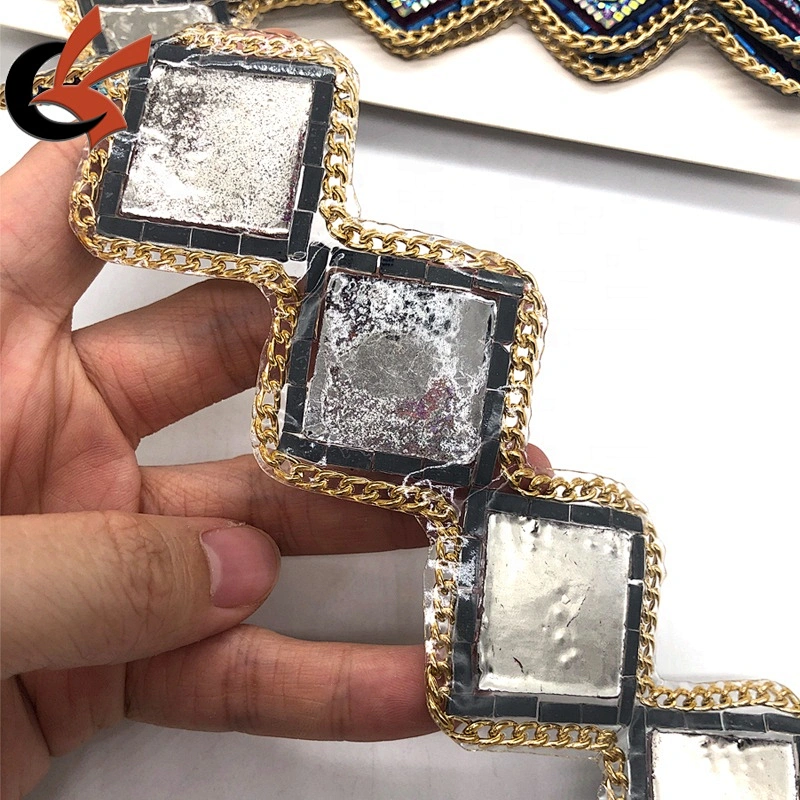 Factory direct sales New arrival metal chain resin rhinestone fancy hot fix tape trimming
