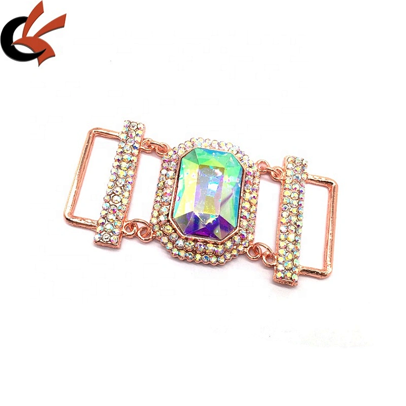 Fashion Crystal Jewelry Swimwear AB Rhinestone Rose Gold Plated Crystal Bikini Connector Buckle