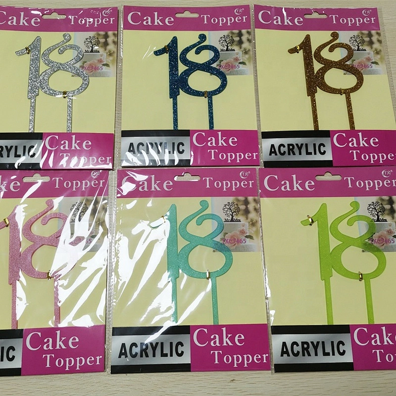 Party Supplies GOLD Glitter Number 18 Birthday Acrylic Cake Topper