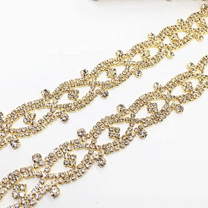 2020 new hot sale sew on diamond crystal trimming chain rhinestone gold pave trims