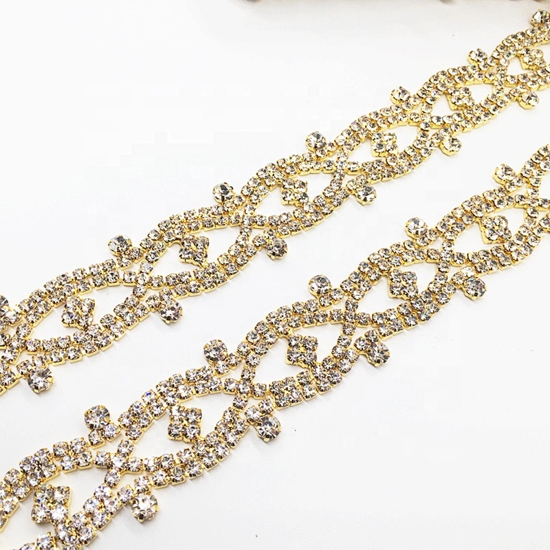 2020 new hot sale sew on diamond crystal trimming chain rhinestone gold pave trims