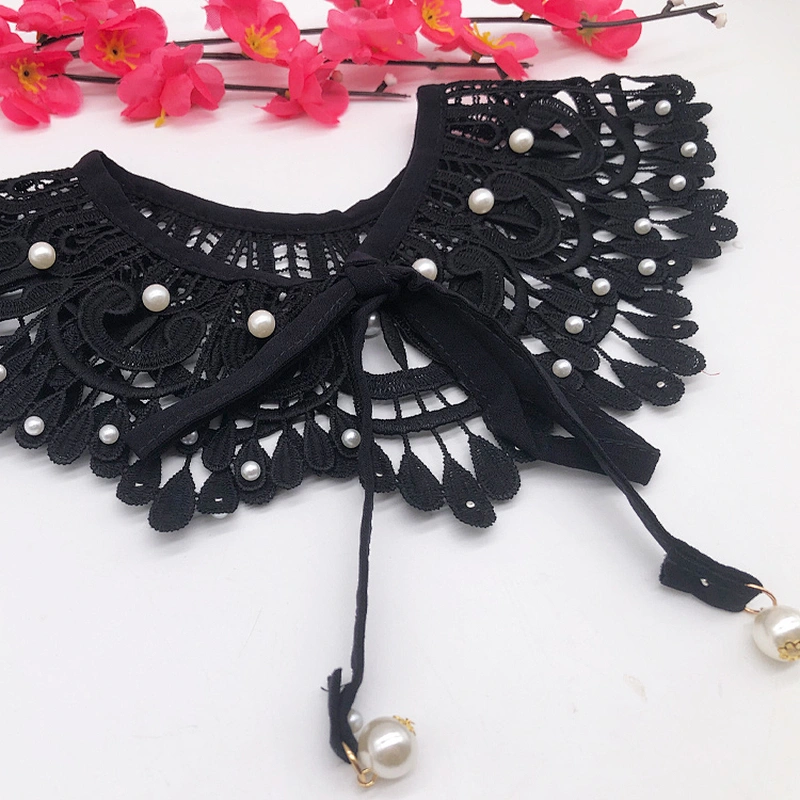 Custom-make 2021 New design black lace detachable collar beaded hollowed-out embroidered collar for women