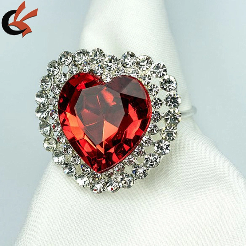 Table Decor Sparkly Red diamond Heart Rhinestone Napkin Ring
