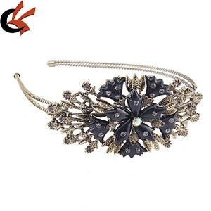 Hot Sell Retro Gold Design Enamel Flower Bridal  Headband Wedding Rhinestone Tiara Hair Piece