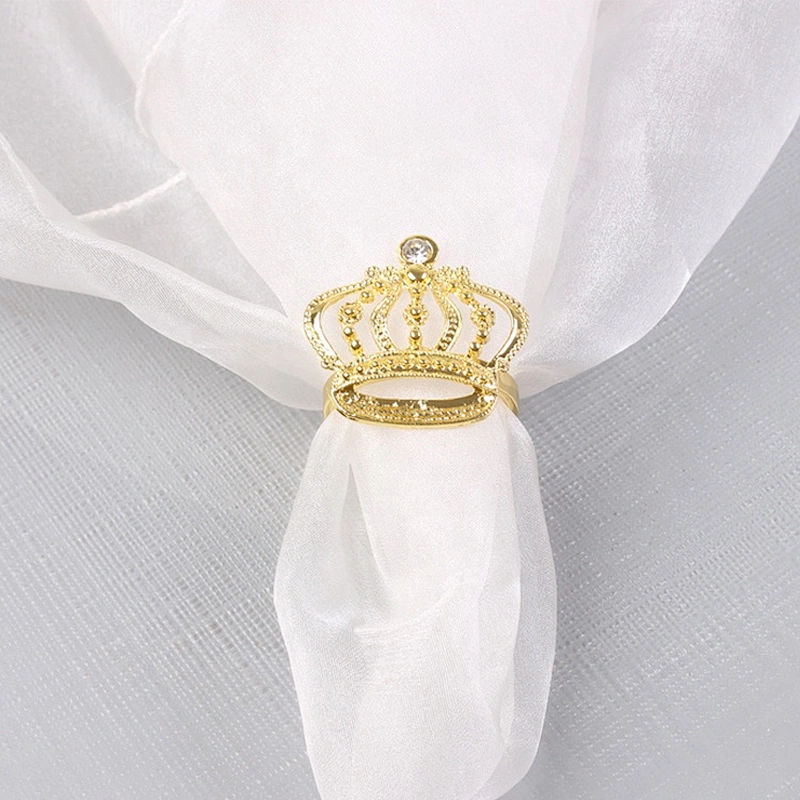 Hot Selling New Design European Standard Wedding Crown Rhinestone Golden Napkin Ring